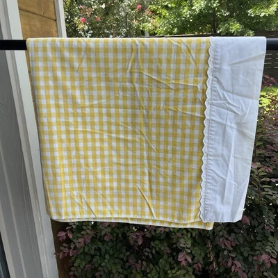 Vtg Utica Stevens Yellow Gingham Check Fitted & Flat Sheet Twin Cotton Poly - Image 1 of 4