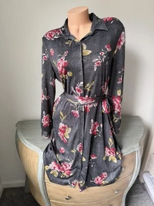 Lularoe Ellie Shirt Dress M Knit Midi Rose Floral Print Button Stretch Pockets - Picture 1 of 8