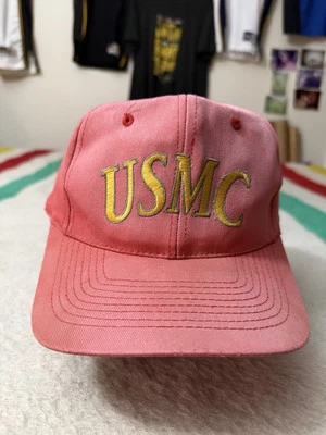 De colección Años 90 USMC Cuerpo de Marines de los Estados Unidos Desteñido por el Sol SnapBack Rojo Rosa Desvanecido Foto 1 de 4