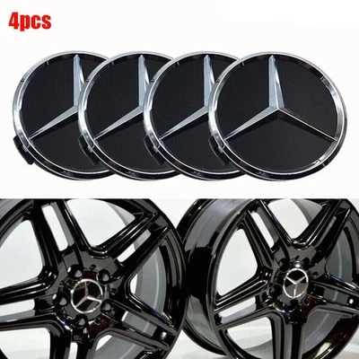 4PCS FOR Mercedes Benz Black Chrome 75MM Wheel Rim Center Hub Caps AMG Upgrade - Image 1 of 4