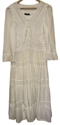 Maxi Vestido Lauren Jeans Co Blanco En Niveles Crochet Tejido Corpiño M Boho Pradera Transparente Foto 1 de 4