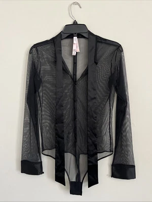Traje corporal negro muy sexy Victoria's Secret talla L malla de encaje transparente sin forro nuevo con etiquetas Foto 1 de 4