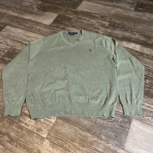 POLO by Ralph Lauren 100% Pima Cotton v-Neck L/S Pony Logo Sweater XL Olive - Picture 1 of 3