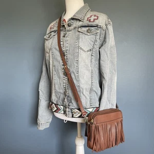 Fossil Crossbody Bag Sydney Fringe Brown Leather Shoulder Bag Adjustable Strap - Picture 1 of 15