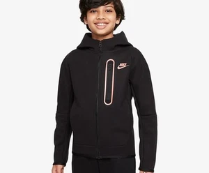 Nike Sportswear Tech Fleece Full Zip Hoodie Black/Orange DJ5494-010 Grade-School - Picture 1 of 5