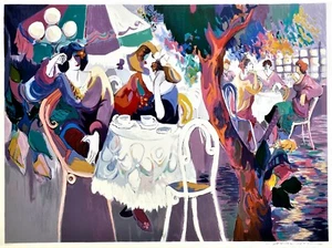 Isaac Maimon S/N Serigraph "West Bank Cafe" Women at Lunch Teatime XL Wall art - Picture 1 of 1