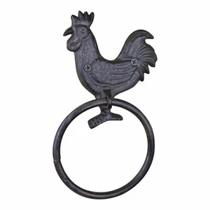 Rustic Cast Iron Towel Ring Holder Wall Mounted Hanger Chicken Farmhouse Style - Picture 1 of 2