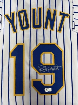 ROBIN YOUNT Brewers Signed Custom Pinstripe Retro Throwback Jersey AUTO - BAS - Image 1 of 3