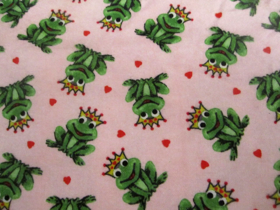 Tela de franela de algodón rosa claro corazones ranas verdes Marcus Bros Burgos Btyx44 Foto 1 de 4