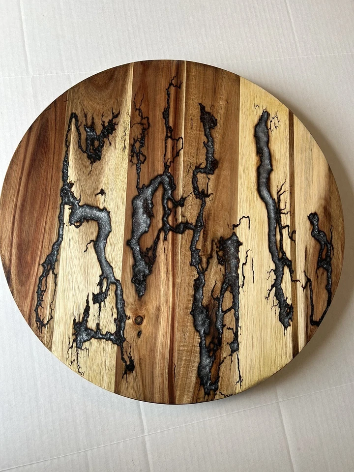 Tocadiscos Lazy Susan 18 pulgadas quemaduras fractly llenas de epoxi blanco único Foto 1 de 3