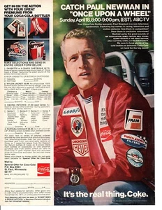1971 COCA-COLA / COKE - PAUL NEWMAN 'ONCE UPON A WHEEL' ~ ORIGINAL PRINT - Picture 1 of 1