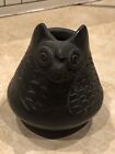 Small Black On Black Pottery Owl Effigy Vase Pot Signed 3 1/4 X 3 1/4 Folkart