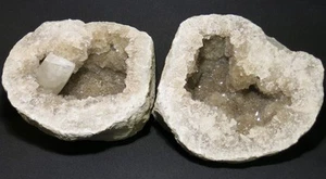 Large 2.50 Inch Barrel Calcite in 12 Pound Smoky Quartz Keokuk, Iowa Geode Pair - Picture 1 of 1