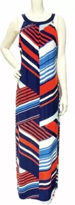 NWT CHAPS Red, White and Blues Halter-Neck Striped Jersey Maxi Dress Size Large - Picture 1 of 14