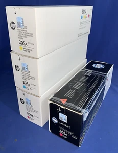 Lot4 HP 305A CE411A CE413A CE412C Cyan Yellow Magenta Toner LaserJet Pro 300 400 - Photo 1/9