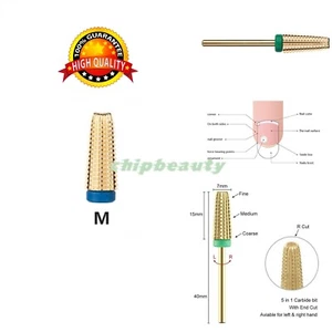 Gold 5 in 1 Hartmetall Nagel Bohrer Bit 3/32" Acryl Pulver Entferner Körnung Medium (M) - Bild 1 von 6