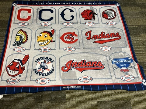 Rare Cleveland Indians Logo History Fleece Blanket 60”x50” Cover