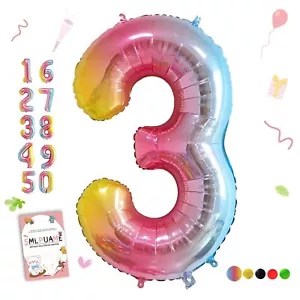 40 Inch Number Balloons 0-9 Rainbow Gradient Large Number 3 Balloons... - Picture 1 of 8