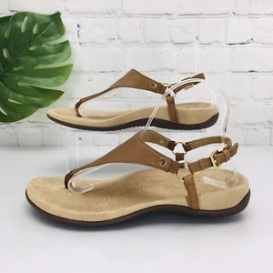 Vionic Kirra T Strap Tan Brown Leather Slingback Thong Sandals Women size 8 - Picture 1 of 12