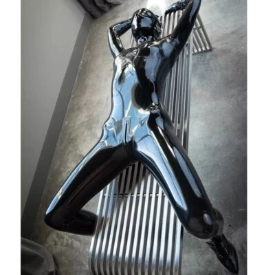 Latex Catsuit Bodysuit 3D Breast Full Cover Hood Gloves Socks Two Way Crotch-Zip - Photo 1/4