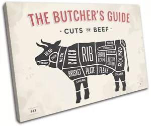 Meat Beef Butcher Cow Cuts Food Kitchen SINGLE CANVAS WALL ART Picture Print - Picture 1 of 1