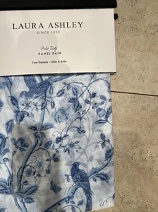 NWT LAURA ASHLEY BLUE FLORAL SUMMER PALACE WINDOW PANEL PAIR 2 CURTAINS 38” 84” - Picture 1 of 2