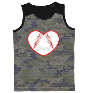 Baseball Heart - Love Sports Fan Seams Valentine's Day Youth Contrast Tank Top - Picture 1 of 7
