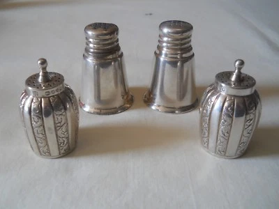 Sterling Silver Two pairs Salt / Pepper Shakers (1 pair London 1889) Foto 1 de 2