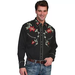Scully Men's Floral Embroidery Black Snap Shirt P-633 - Picture 1 of 12