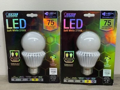 Feit Electric 75 Watt LED Replacement Bulbs(Lot Of 2) 1100 Lumens*Dimmable A19 - Image 1 of 3