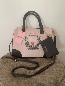 Juicy Couture Bag Pink Heritage Bowler Velour Handbag + Coin purse - Picture 1 of 4