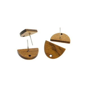 Wood Stainless Steel Earrings - Semi Circle Studs - 2 Pieces 1 Pair - ER601 - Picture 1 of 3