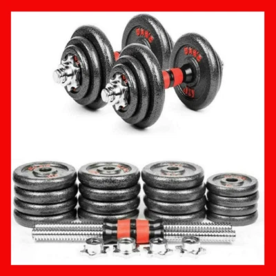 Set manubri da palestra bilanciere kit con pesi dischi in ghisa 10 15 20 30 kg - Immagine 1 di 4