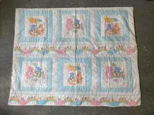 Vintage Care Bears Cousins Home Made Quilt Decor Blanket Elephant Cat - Picture 1 of 8