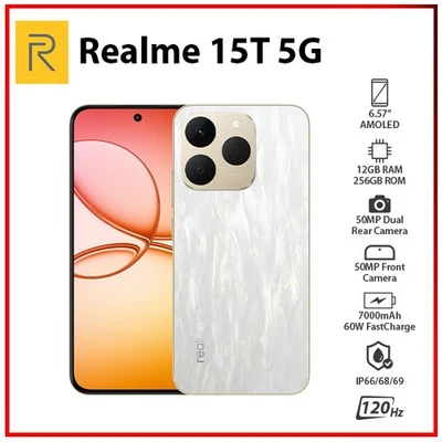 NEW Realme 15T 5G 12GB+256GB SILVER Dual SIM Global Ver. Android Mobile Phone - Bild 1 von 4