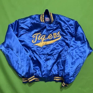 Chaqueta Bomber XXL Vintage Años 80 90 Tigres Azul Amarillo Varsity Satén - Imagen 1 de 7