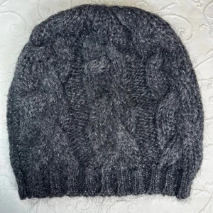 Armani Exchange Women's Metallic Charcoal Gray Cable Knit Mohair Blend Beanie - Picture 1 of 5
