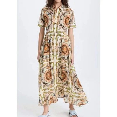 Tory Burch Carousel Print Midi Shirt Dress Cotton Animal Orange Printed S - Image 1 of 4