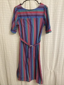 oops california dress Small Stripes Colorful Belted Vintage Purple Pink Blue - Picture 1 of 7
