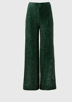 * BNWT Matalan Et Vous Green Sequin Wide Leg Trousers size 16 christmas party