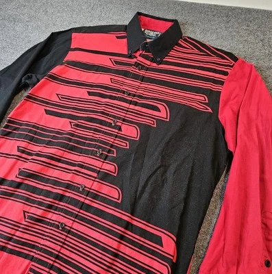 Camisa Western Brooks And Dunn Vintage Años 90 Geométrica Roja Negra Cuello Talla 16.5 Foto 1 de 4