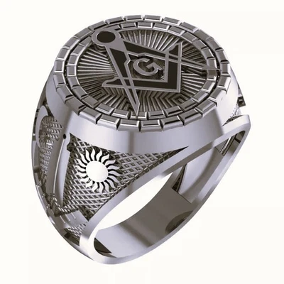 Masonic Ring Free Mason Ring Oxidize Masonic Symbol Band Masonic 925 Silver ring - Image 1 of 3