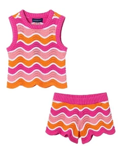 Andy & Evan Rainbow Crochet Scallop Top & Short Set - Picture 1 of 5