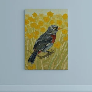 Bird Branch Yellow Flowers Oil Painting Dorm Wall Art Animals Canvas Prints - Picture 1 of 2