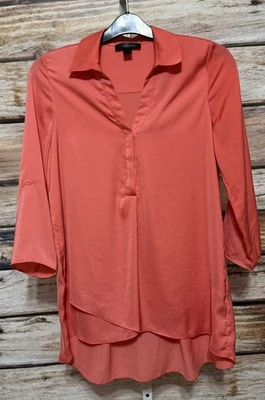 Renuar Light Coral Air Flow 3/4 Roll Tab Asymmetrical Hem Blouse Small - Image 1 of 4