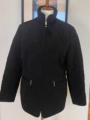 Ellen Tracy Black Floral Quilted Coat Excellent Condition Size L - Image 1 of 4