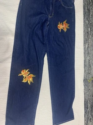 Sequin Goldfish On Women’s Dark Wash Jeans Size 12 Tall Waist 36” Inseam 32.5” - Image 1 of 4