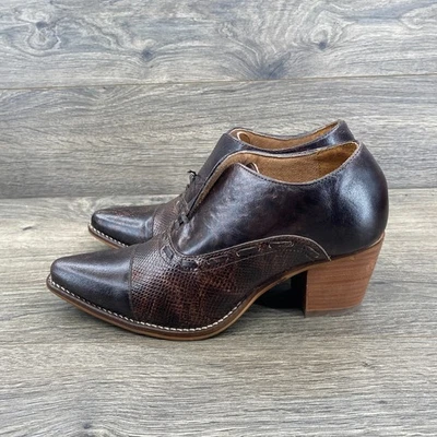 Nocona Sherry Snip Toe Snake Print Western Booties Women's Size 8 US Brown - Image 1 of 4