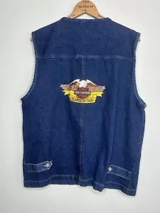VTG Denim Jean Vest USA Harley Davidson Patches Sz Med Spider Motorcycle Club - Picture 1 of 5