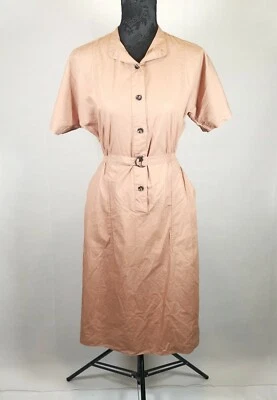 Vintage Años 60 70 - Vestido Utilitario Reino Unido 12 Estado Hong Kong Marrón Cinturón Midi Botón Foto 1 de 4